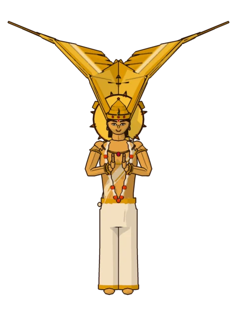 Garuda, the golden eagle-king, with his golden wings raised and his palms joined